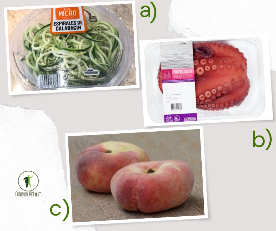 Espaguetis de calabacín con pulpo cocido y paraguayos.